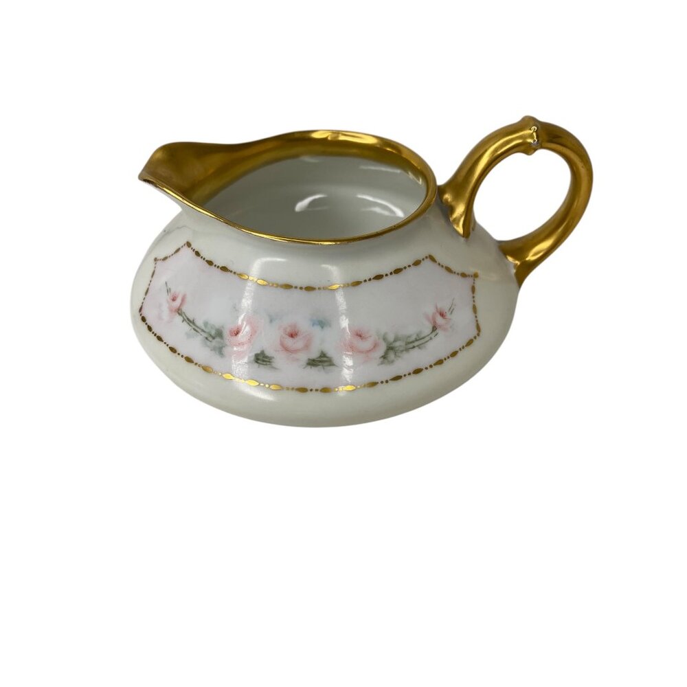 Antique J & C Creamer Bone China Pink Roses Gold Trim Portland G.H.B 5"